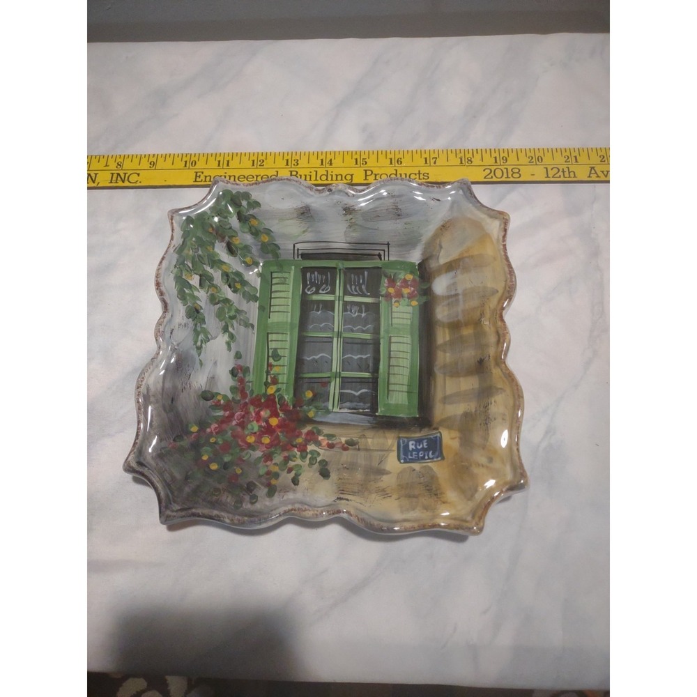 Tabletops Unlimited‎ "Rue De Paris" Hand Painted Square 8" Plate